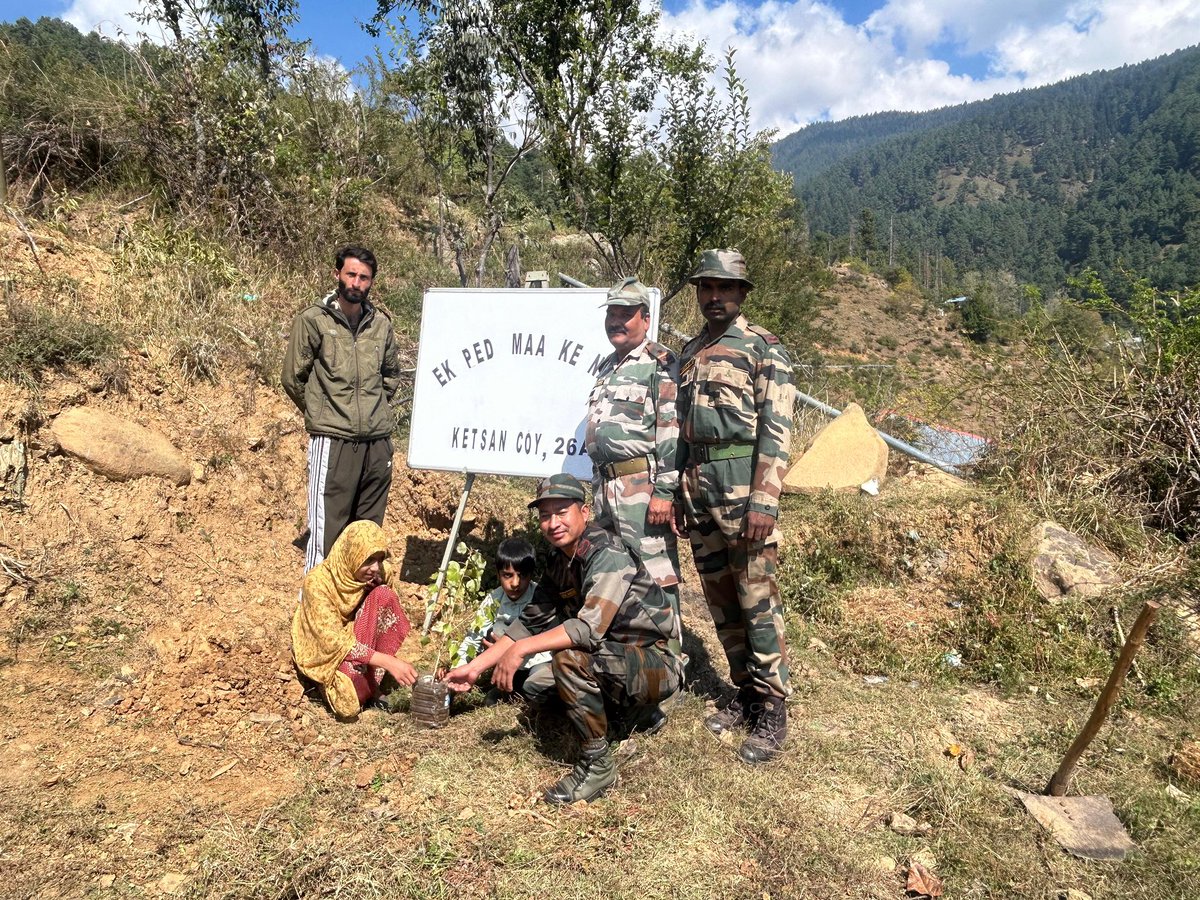 WularBattalion's tweet photo. As a part of Indian Army's ongoing efforts to promote conservation of the environment and development in the Valley. A Tree Plantation Drive under the theme *EK PED MAA KE NAAM* was conducted by Kaitsan Army camp of Wular Battalion. https://t.co/Hvy2uDiphV