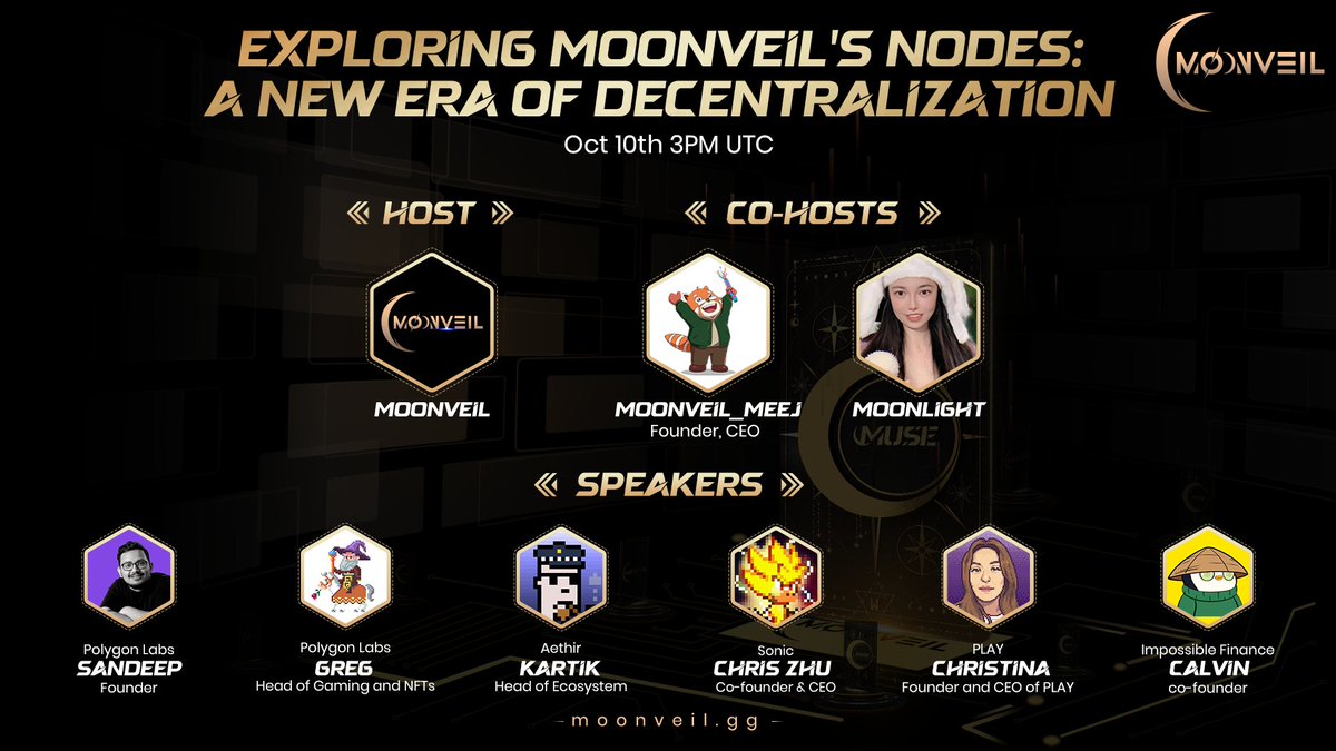 🚀 Exploring Moonveil Muse Nodes: A New Era of Decentralization! 🌕 

Join our upcoming AMA to learn more about our innovative node ecosystem and its role in the future of Web3. 🛠️

📅 𝐎𝐜𝐭𝐨𝐛𝐞𝐫 𝟏𝟎, 𝟑 𝐏𝐌 𝐔𝐓𝐂

🎤 Cohost：<a href="/Moon1ightSt/">Moonlight🌙月光 🐥 🔱</a> <a href="/Moonveil_Meej/">Moonveil_Meeej</a>
🎤 Special Guests: