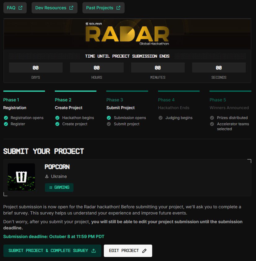 🎰POPCORN at Solana Radar Hackathon! 🎰

We’re excited to announce that POPCORN is participating in the Solana Radar Global Hackathon!  This is an amazing opportunity for us to showcase our innovative platform and contribute to the growth of the Solana ecosystem.

 😎 Our project