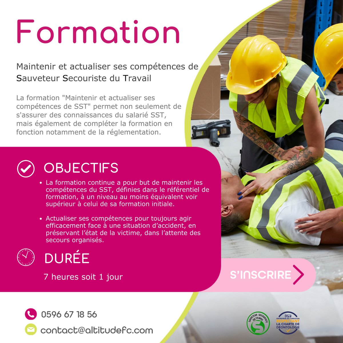 Altitude_FC's tweet photo. Formation : SST
Redevenez Sauveteur Secouriste du Travail avec Altitude ✅
Inscrivez-vous à la prochaine session de formation : contact@altitudefc.com / +596 596 67 18 56 https://t.co/nK8xqlNu6r https://t.co/uiHU8BdNuD