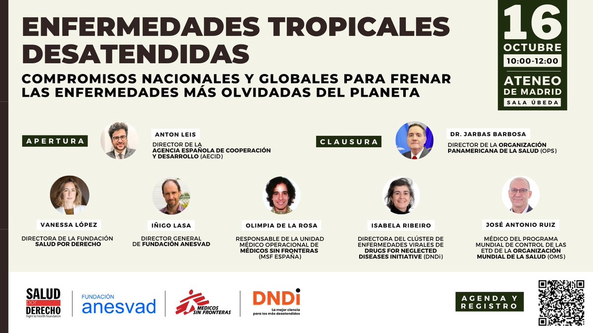 Cooperación Int OMC (@fcomci) on Twitter photo 📢Jornada 'Enfermedades tropicales desatendidas. Compromisos nacionales y globales para frenar las enfermedades más olvidadas del planeta'
🗓️16 de octubre
🕙10:00
📍Ateneo de Madrid
<a href="/AECID_es/">AECID</a> <a href="/Saludporderecho/">Salud por Derecho</a> <a href="/DNDi_Espanol/">DNDi_Español</a> <a href="/opsoms/">OPS/OMS</a> <a href="/MSF_Espana/">Médicos Sin Fronteras</a> <a href="/WHO/">World Health Organization (WHO)</a> 📢Jornada 'Enfermedades tropicales desatendidas. Compromisos nacionales y globales para frenar las enfermedades más olvidadas del planeta'
🗓️16 de octubre
🕙10:00
📍Ateneo de Madrid
<a href="/AECID_es/">AECID</a> <a href="/Saludporderecho/">Salud por Derecho</a> <a href="/DNDi_Espanol/">DNDi_Español</a> <a href="/opsoms/">OPS/OMS</a> <a href="/MSF_Espana/">Médicos Sin Fronteras</a> <a href="/WHO/">World Health Organization (WHO)</a>