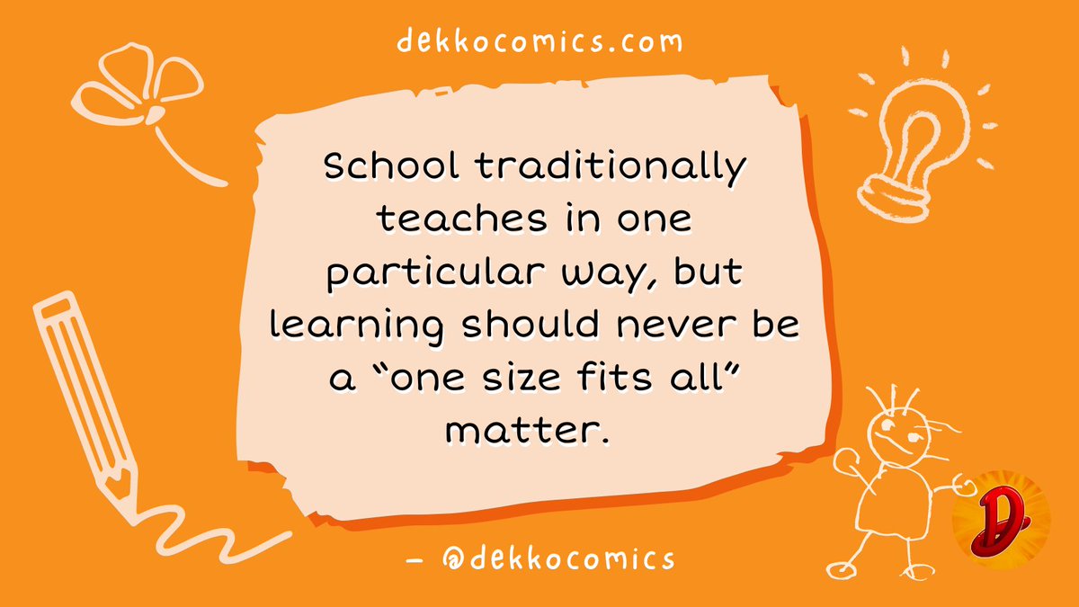 DekkoComics's tweet image. School traditionally teaches in one particular way, but learning should never be a “one size fits all” matter.
dekkocomics.com

#LiteracyResources #EducationalResources #Education #Schooling #School #Creativelearners #Dyslexia #Adhd #Autism #KS2