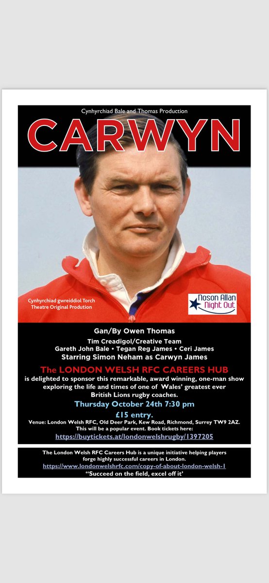 In 2 weeks time @ ODP! A man who beat the mighty All Blacks with three different teams. Carwyn explores the life of a man whose career comprised teaching, broadcasting, coaching, and even espionage. londonwelshrfc.com/events
