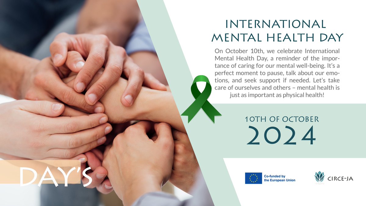 📢 October 10th is International Mental Health Day! 💙

Let’s raise awareness and support mental health for all. Today is a reminder to prioritize our well-being, reduce stigma, and ensure access to mental health care.

#circeja #jointaction #days #mentalhealth
