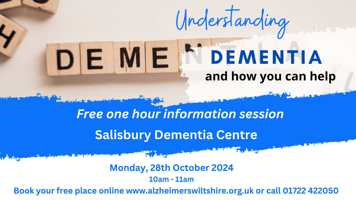 Alzheimer's Support (@alzheimerssupp) on Twitter photo Understand more about #dementia at our free one-hour workshop at #ScotsLane #Salisbury on 28th October. Sign up here👉bit.ly/4dieuE2
<a href="/dowse_helen/">Helen Dowse, Carers' Champion for Salisbury #Carer</a> <a href="/HarnhamNetwork/">Harnham Community Network</a>
<a href="/SalisburyNHS/">Salisbury Hospital</a> <a href="/WessexComAction/">Wessex Comm Action</a> <a href="/carerswiltshire/">Carer Support Wiltshire</a>
@AgeUKWiltshire <a href="/WiltsHive/">#WiltsHive</a> Understand more about #dementia at our free one-hour workshop at #ScotsLane #Salisbury on 28th October. Sign up here👉bit.ly/4dieuE2
<a href="/dowse_helen/">Helen Dowse, Carers' Champion for Salisbury #Carer</a> <a href="/HarnhamNetwork/">Harnham Community Network</a>
<a href="/SalisburyNHS/">Salisbury Hospital</a> <a href="/WessexComAction/">Wessex Comm Action</a> <a href="/carerswiltshire/">Carer Support Wiltshire</a>
@AgeUKWiltshire <a href="/WiltsHive/">#WiltsHive</a>
