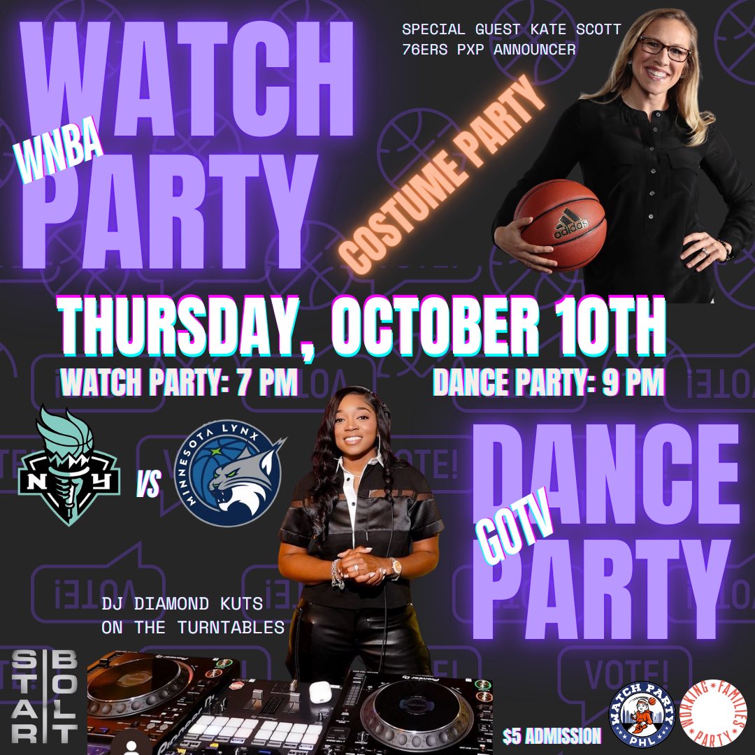 Watch Party PHL (@watchpartyphl) on Twitter photo It’s on! Tomorrow night come out to watch the <a href="/nyliberty/">New York Liberty</a> take on the <a href="/minnesotalynx/">Minnesota Lynx</a> and stay for <a href="/djdiamondkuts/">DJ Diamond Kuts</a> on the turntables! Special guest: @katescott.
Tickets: tinyurl.com/yna9822v It’s on! Tomorrow night come out to watch the <a href="/nyliberty/">New York Liberty</a> take on the <a href="/minnesotalynx/">Minnesota Lynx</a> and stay for <a href="/djdiamondkuts/">DJ Diamond Kuts</a> on the turntables! Special guest: @katescott.
Tickets: tinyurl.com/yna9822v