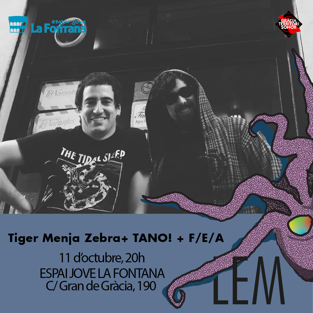 AQUEST DIVENDRES AL #LEM2024!

<a href="/TigerMenjaZebra/">Tiger Menja Zebra</a>

+
<a href="/Tanoband/">TANO!</a>

+ Forces Elèctriques d'Andorra  A l'
<a href="/EjLaFontana/">Espai Jove La Fontana</a>

a les 20h! Entrades a 5€ aquí ticketic.org/ca/entrades/le… i també a la porta! (I birra a 2€ 😂)