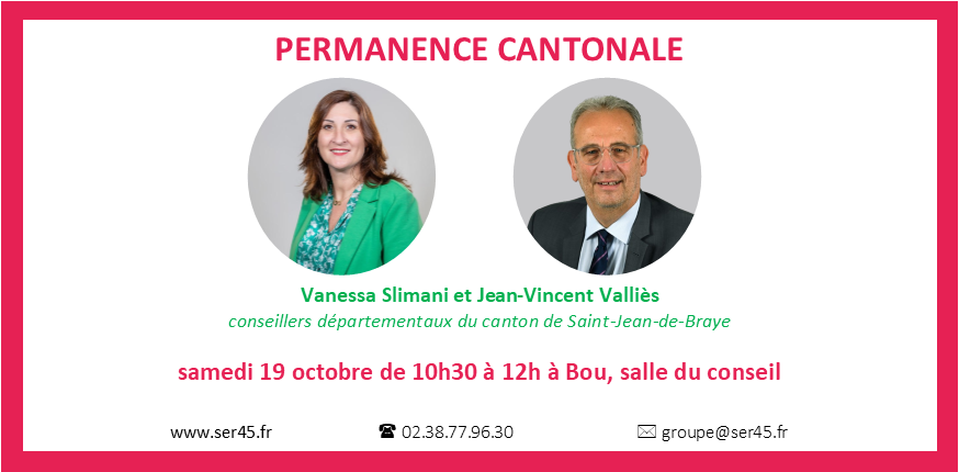 groupeser45's tweet photo. Prochaine permanence des conseillers départementaux du canton de Saint-Jean-de-Braye : samedi 19 octobre de 10h30 à 12h à Bou. https://t.co/vWeiIeeWfj