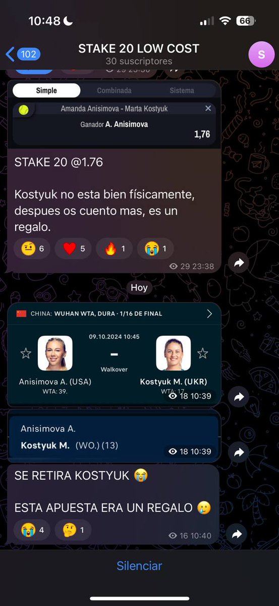 TipsterTrust's tweet photo. 👺“Lokuras Bets” (asociado con Markilokuras @MarkiLokurasY, el streamer), vende una apuesta por supuesta lesión de una tenista (Kostyuk) y pone que gana Anisimova. 

😂 La que se retira por la mañana es Anisimova, y lo vende, tanto en el privado como en el free, como si hubiera sido un buen análisis.

📝Sería algo como:
¡Apostad por tenista A, se va a lesionar B!
*Se retira A* 
PUTO REGALO 🎁
(Seguramente se retiró porque le daba pena ganar fácil)

🧠 Este es el nivel de la gente a la que miles de personas les compran basura 🗑️
