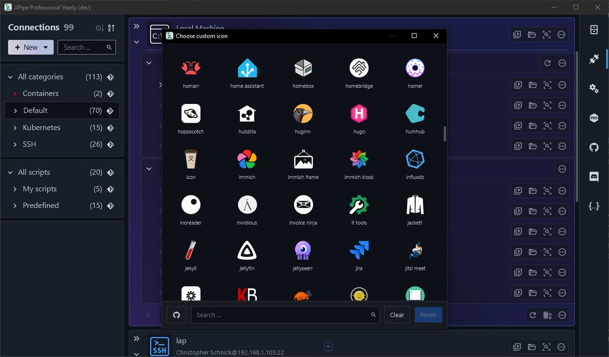 The new icon chooser for selfhosted service icons in XPipe 12. #JavaFX