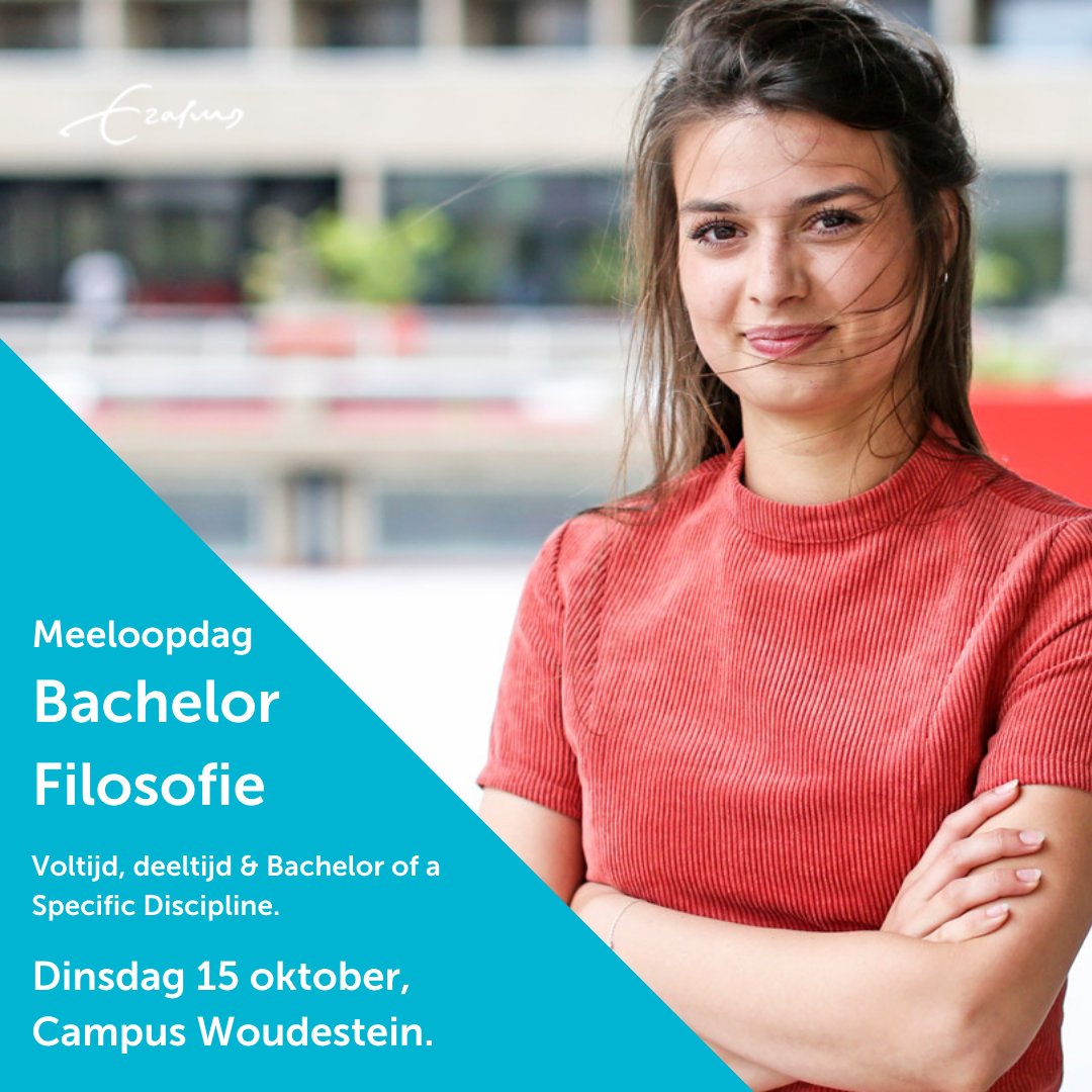 Voor wie interesse heeft om filosofie te studeren op academisch niveau en een verdiepende ervaring wil opdoen, is er op dinsdag 15 oktober de meeloopdag Filosofie. Tijdens de meeloopdag word je ondergedompeld in het studentenleven van een filosofiestudent. eur.nl/evenementen/me…
