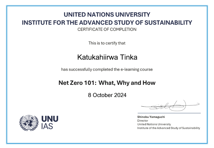 TinkaKatz's tweet photo. As an advocate for sustainable development, I took time and did this E- learning course. I would advise anyone if not every to take it up. #Net_zero is possible if all play our roles. @Sdg13Un @UNBiodiversity @UNU_IAS @UNDPClimate . https://t.co/vGlgkkU5aU