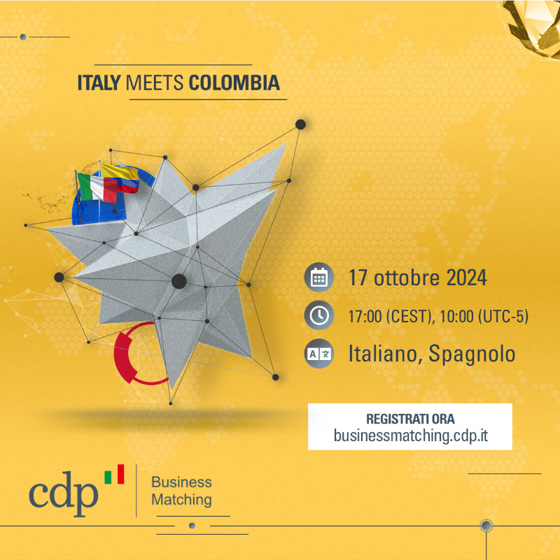 GruppoCDP's tweet photo. 📊 Lo sapevi che gli scambi tra #Italia e #Colombia valgono circa 2 miliardi di euro? Scopri le opportunità per le #aziende italiane il 17 ottobre con "🇮🇹 meets 🇨🇴", l'evento digitale di lancio di #CDPBusinessMatching sul mercato colombiano.
Iscriviti qui ⤵️