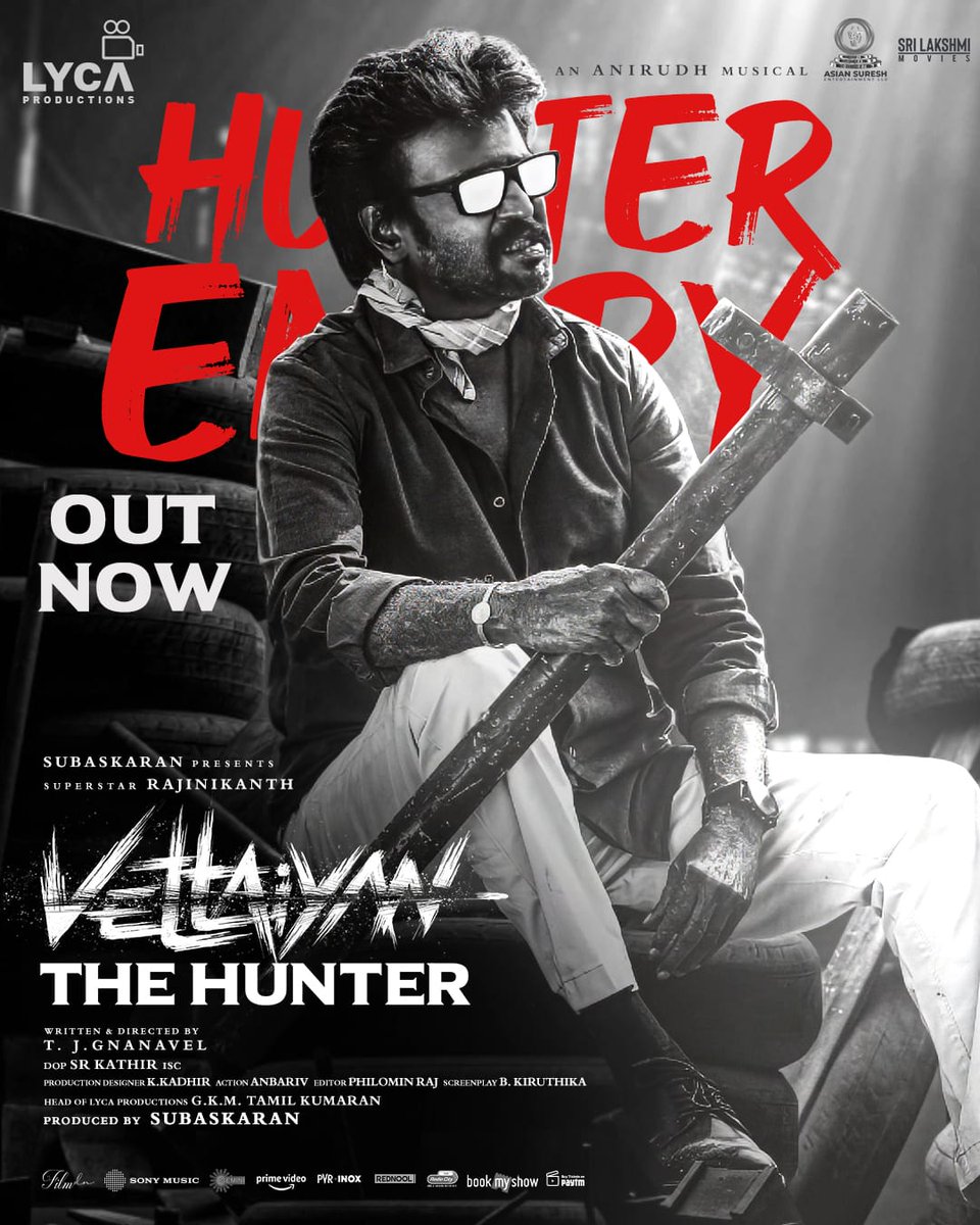TrackTwood's tweet photo. Get Rajinified! 🔥 The electrifying #HunterEntry ⚡ lyric video is OUT NOW in Telugu ▶️ Crank up the speakers!
🔗 https://t.co/A0hdvGye1i
#Vettaiyan 🕶️ Releasing on 10th October in Tamil, Telugu, Hindi & Kannada!
@rajinikanth @SrBachchan #VettaiyanTheHunter #VettaiyanFrom10th