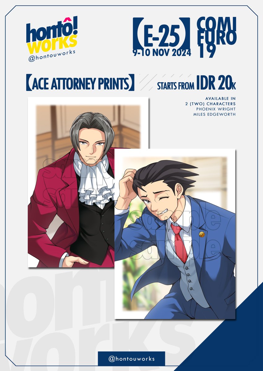 hontouworks's tweet photo. #comifuro19 #cf19 #GBF #FGO #hololive #aceattorney

HONTOU WORKS
📆 9-10 NOVEMBER 2024 (BOTH DAYS) - E25

💙 FANDOM
Granblue Fantasy, Ace Attorney, HoloID, Fate Grand Order, One Piece

💙 Only available for OTS (pick-up)

💙 E25 - Hontou Works https://t.co/qmvk2LFCO0