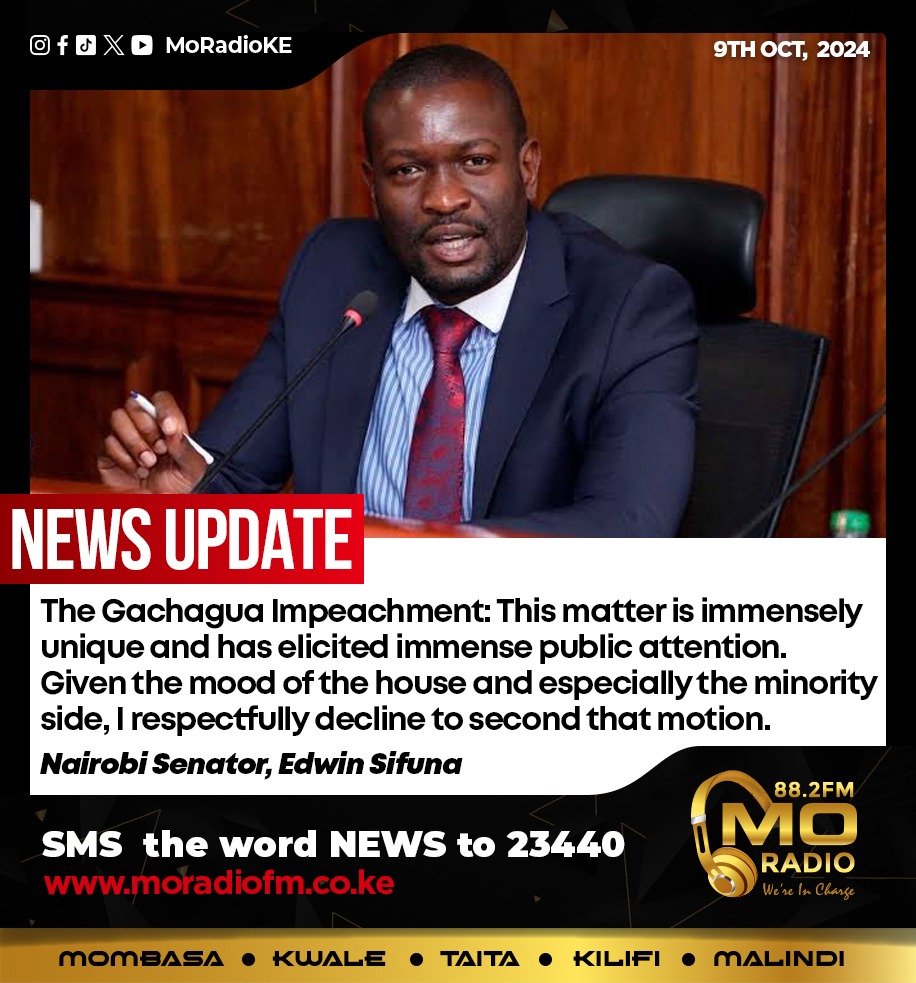 magwaz3's tweet image. Seems Edwin Sifuna will not be supporting the impeachment of Rigathi Gachagua