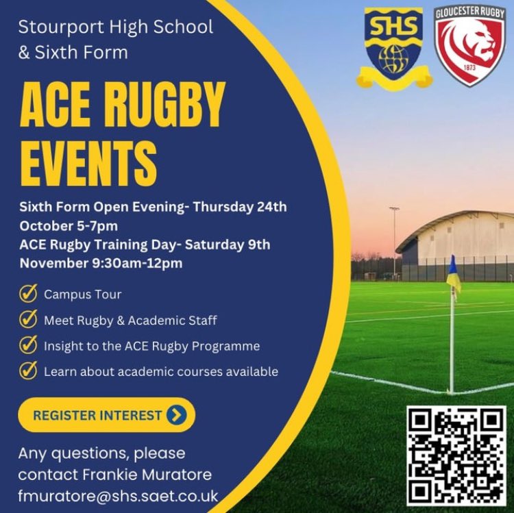 shsacerugby's tweet photo. 📣6TH FORM &amp; ACE RUGBY EVENTS 

If you’re interested in joining us in September 2025, please see below 👇🏻information about our 6th Form open evening &amp; ACE Rugby Training morning 

#UTP https://t.co/mu3UlKzOYN