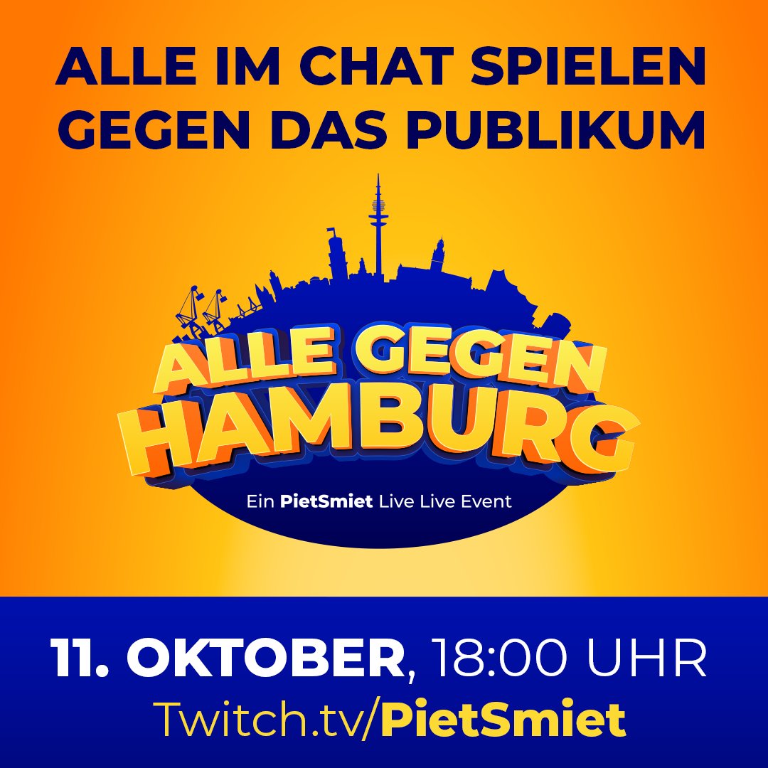 Bald geht es wieder rund: "Alle gegen Hamburg" mit Live-Publikum vs. Chat! 👊 Diesen Freitag um 18.00 Uhr auf twitch.tv/pietsmiet