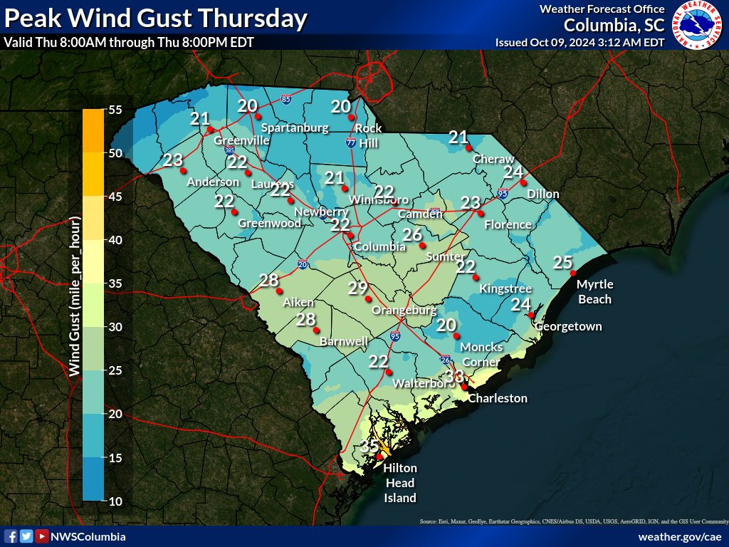Johnny_Deal's tweet photo. Good Morning weather warriors! While our weather in SC will be good through the weekend; not so much for our friends in Florida! ๐ช Here is the 5 am update on Major Hurricane #Milton. I have also included wind gust estimates for SC for Thursday. #PrayForFL ๐ #weather https://t.co/x52z1fBLFn