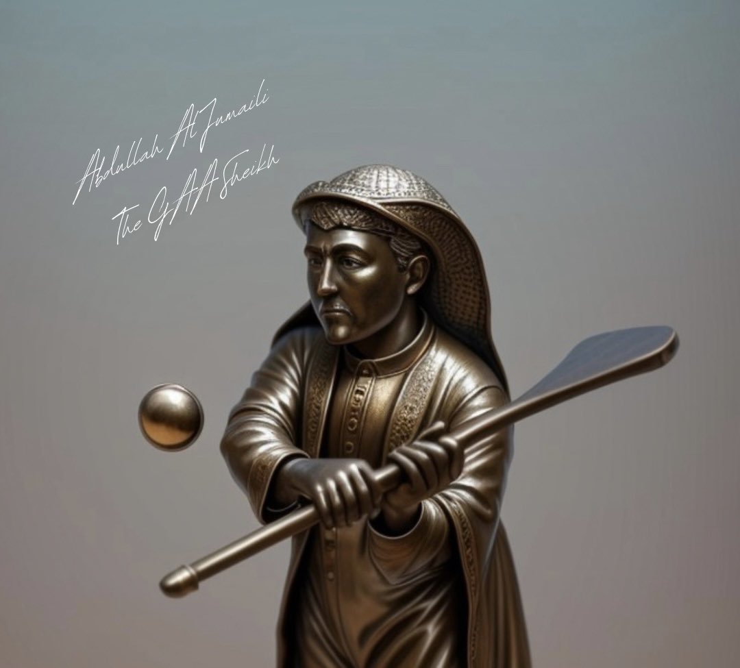 That is absolutely class!

After my TikTok video of The GAA Sheikh, which now has half a million views, a fellow Irish created this iconic piece of art.

This piece almost looks like a Sheikh from the Babylon times enjoying a bit of hurling.

GRMA mo chara.☘️