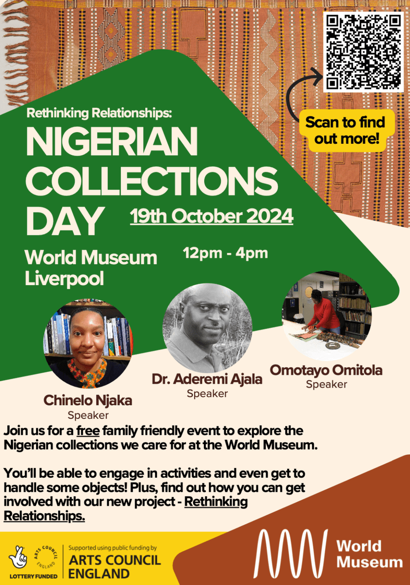 Join this free event <a href="/World_Museum/">World Museum 🌎</a> to explore Nigerian collections and learn about the Rethinking Relationships project. Activities including talks from experts, handling activites and more!

See more: museumethnographersgroup.org.uk/event/nigerian…