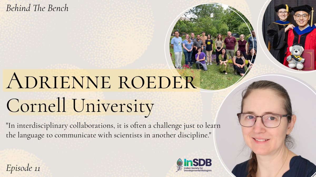 Indian Society of Developmental Biologists (@insdb_79) on Twitter photo The latest episode of Behind The Bench features Dr. Adrienne Roeder <a href="/RoederLab/">Roeder lab</a>, from <a href="/Cornell/">Cornell University</a>.
She discusses her work at the intersection of computational modeling and experimental biology, and the many learnings she's learned along the way!
Read here: insdb.in/behind-the-ben… The latest episode of Behind The Bench features Dr. Adrienne Roeder <a href="/RoederLab/">Roeder lab</a>, from <a href="/Cornell/">Cornell University</a>.
She discusses her work at the intersection of computational modeling and experimental biology, and the many learnings she's learned along the way!
Read here: insdb.in/behind-the-ben…