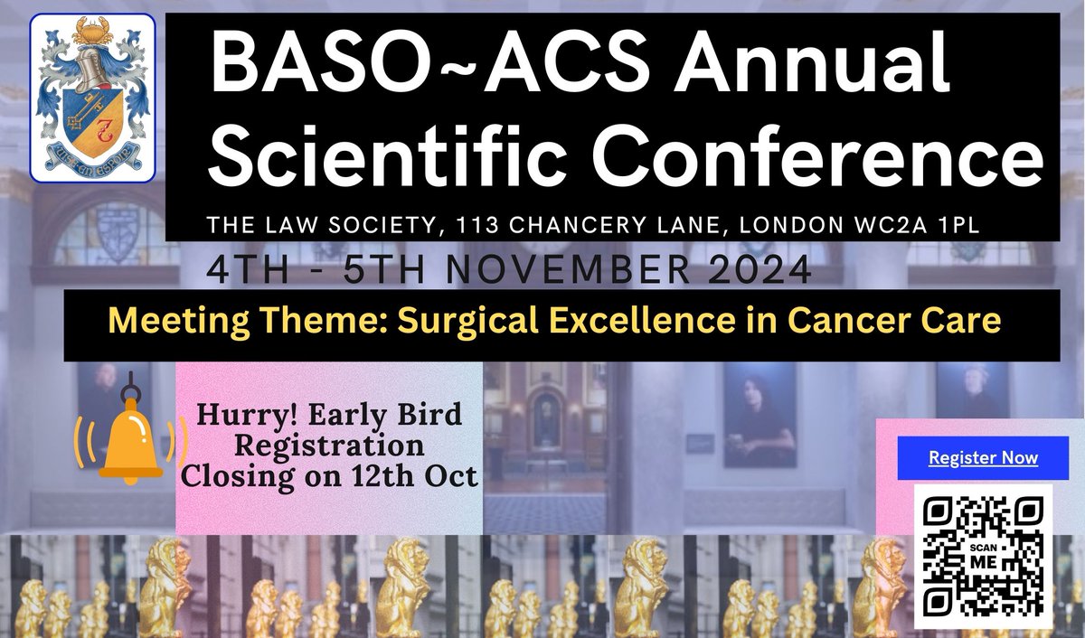 🌟 Join us at the BASO Annual Scientific Conference 2024! 🌟
🗓 4-5 November  📍 London, The Law Society
Network with leading experts in surgical oncology, attend cutting-edge sessions, and gain valuable insights into the latest advancements in cancer research and treatment. Open