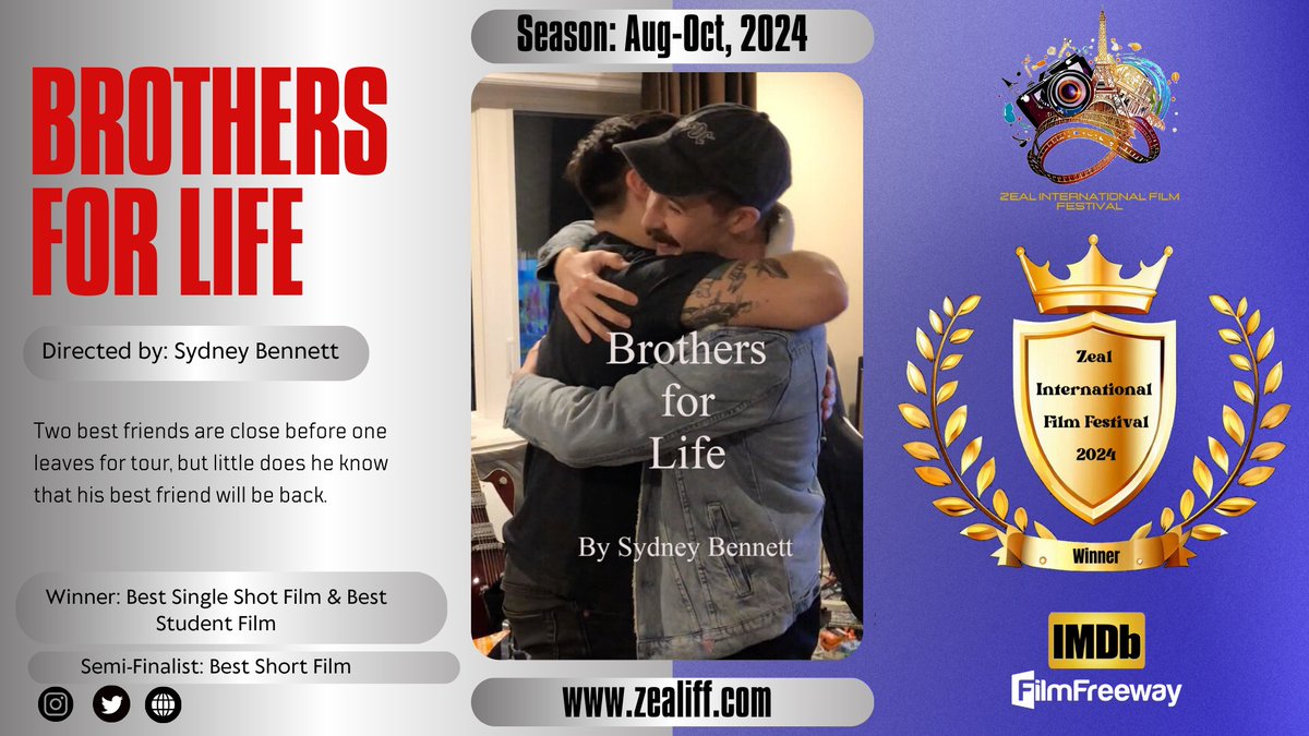 🤗We congratulate Sydney Bennett &amp; all the cast and crew on their remarkable achievement.✨🏆
📽️Watch the Short Film today on our official website: zealiff.com
#BrothersforLife #ZIFF #winner #ShortFilm