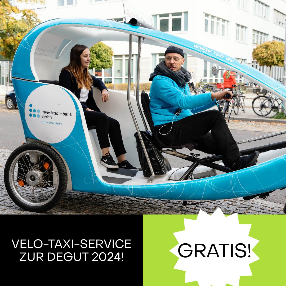 deGUT Berlin (@degut) on Twitter photo 🚲🚕 Bequem zur deGUT! Kostenloser Velo-Taxi-Service von S Treptower Park & U Schlesisches Tor zur ARENA, gesponsert von der IBB. Täglich 9:30-18:00 Uhr!
#deGUT2024 #VeloTaxi #MesseService #ArenaBerlin <a href="/ilb_wirfoerdern/">ILB_wirfoerdern</a> #IBB <a href="/SenWiEnBe/">Senatsverwaltung für Wirtschaft, Energie, Betriebe</a> #MWAE #ESF_BB 🚲🚕 Bequem zur deGUT! Kostenloser Velo-Taxi-Service von S Treptower Park & U Schlesisches Tor zur ARENA, gesponsert von der IBB. Täglich 9:30-18:00 Uhr!
#deGUT2024 #VeloTaxi #MesseService #ArenaBerlin <a href="/ilb_wirfoerdern/">ILB_wirfoerdern</a> #IBB <a href="/SenWiEnBe/">Senatsverwaltung für Wirtschaft, Energie, Betriebe</a> #MWAE #ESF_BB