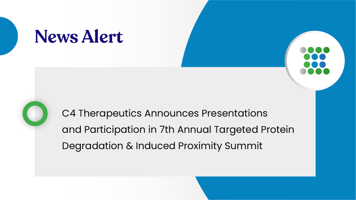 C4Therapeutics's tweet photo. Our leadership team will participate in multiple presentations and expert panel discussions at the #TPD and Induced Proximity Summit being held October 28-31 in Boston.

Learn more about C4T’s presence at the event in our latest release: https://t.co/FfIGr4tBhI https://t.co/fmdtGV5Czb