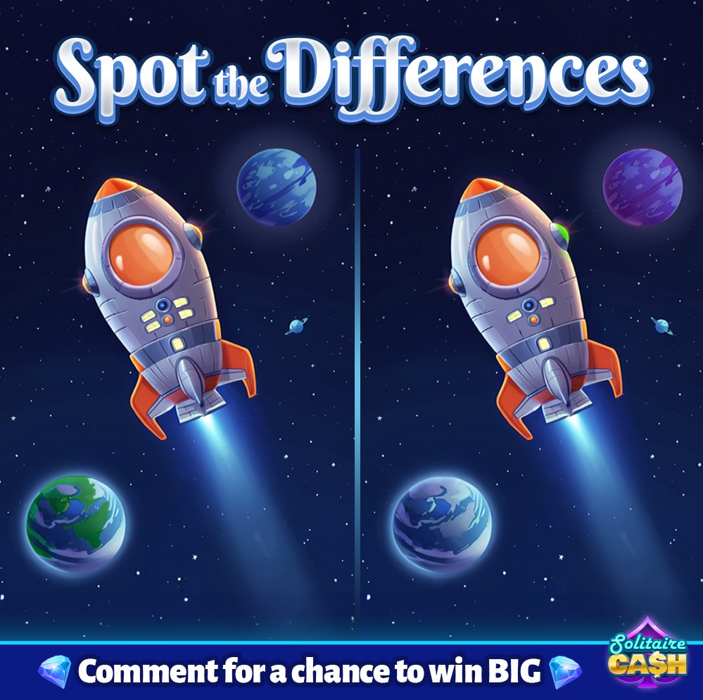 solitairecash's tweet photo. 🚀 Ready for lift-off? 🚀

Two spaceships are prepared for takeoff, but something’s off… Can you spot the differences? 👀

Comment below for a chance to win 💎FREE GEMS💎! 👉 https://t.co/bcSCmpW2d0

#solitairecash #cashwins #solimasters https://t.co/cz5JDraU2W