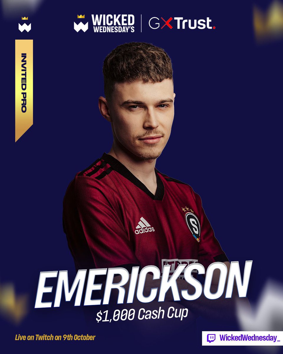 Dnes ve 20:00 Wicked Wednesday’s Cash Cup o 1000$! 

Děkuji za invite <a href="/BSmith_Esports/">Brandon Smith</a> &amp; <a href="/Rbuckley98/">Richard Buckley</a> 🙏🏼

Stream 🔴
twitch.tv/emerickson
twitch.tv/wickedwednesda…

#WickedWednesdays 👑
<a href="/TrustGaming/">Trust Gaming</a>