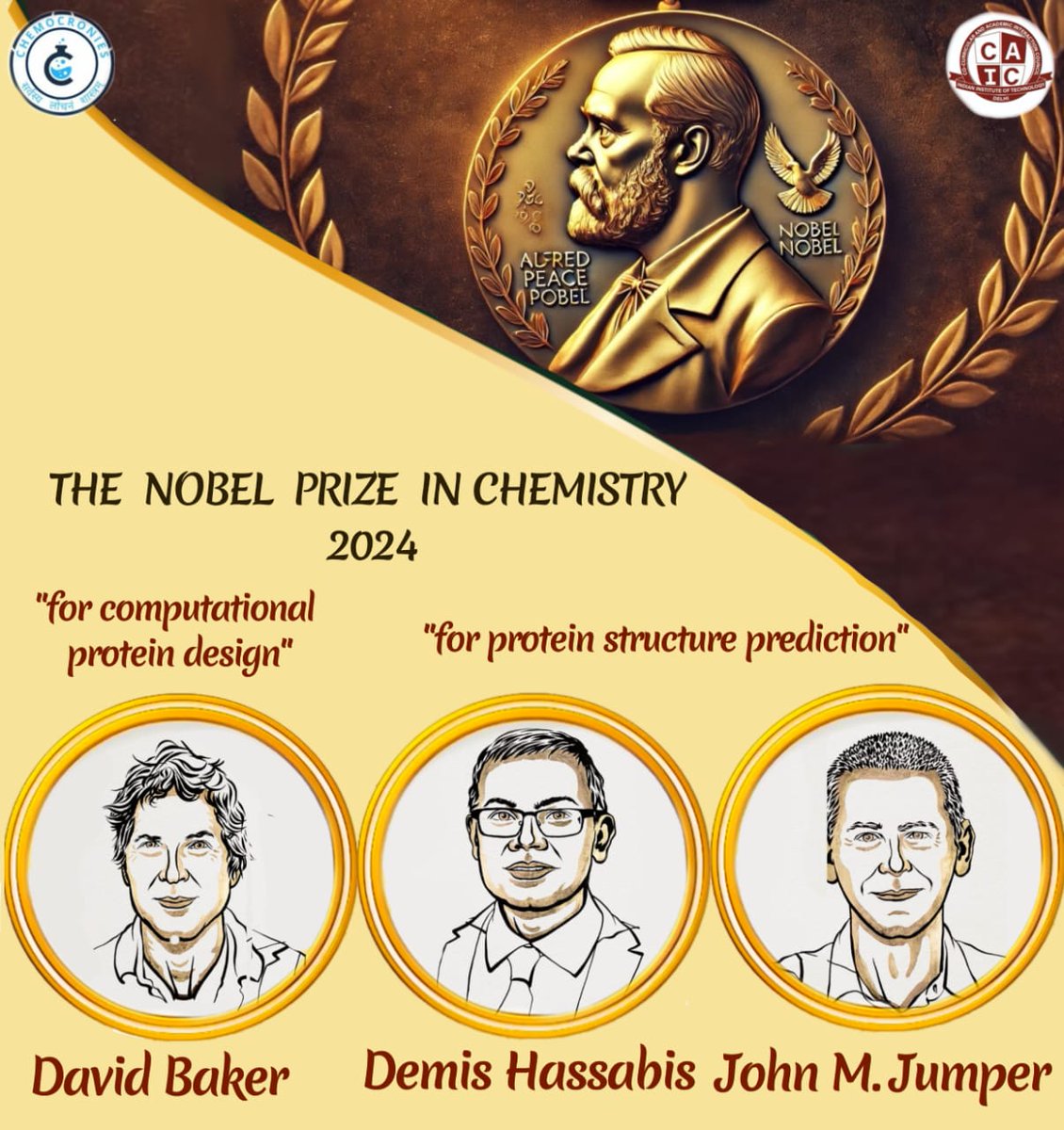 Chemocronies, Dept. of Chemistry, IIT Delhi (@chemocronies) on Twitter photo The <a href="/NobelPrize/">The Nobel Prize</a> 2024 winners have just been announced, and we are excited to share this news! Their achievements in computational protein design and structure prediction are advancing our understanding of the molecular mechanisms that power LIFE!
<a href="/chemistry_iitd/">Chemistry_IIT Delhi</a>
<a href="/iitdelhi/">IIT Delhi</a> The <a href="/NobelPrize/">The Nobel Prize</a> 2024 winners have just been announced, and we are excited to share this news! Their achievements in computational protein design and structure prediction are advancing our understanding of the molecular mechanisms that power LIFE!
<a href="/chemistry_iitd/">Chemistry_IIT Delhi</a>
<a href="/iitdelhi/">IIT Delhi</a>