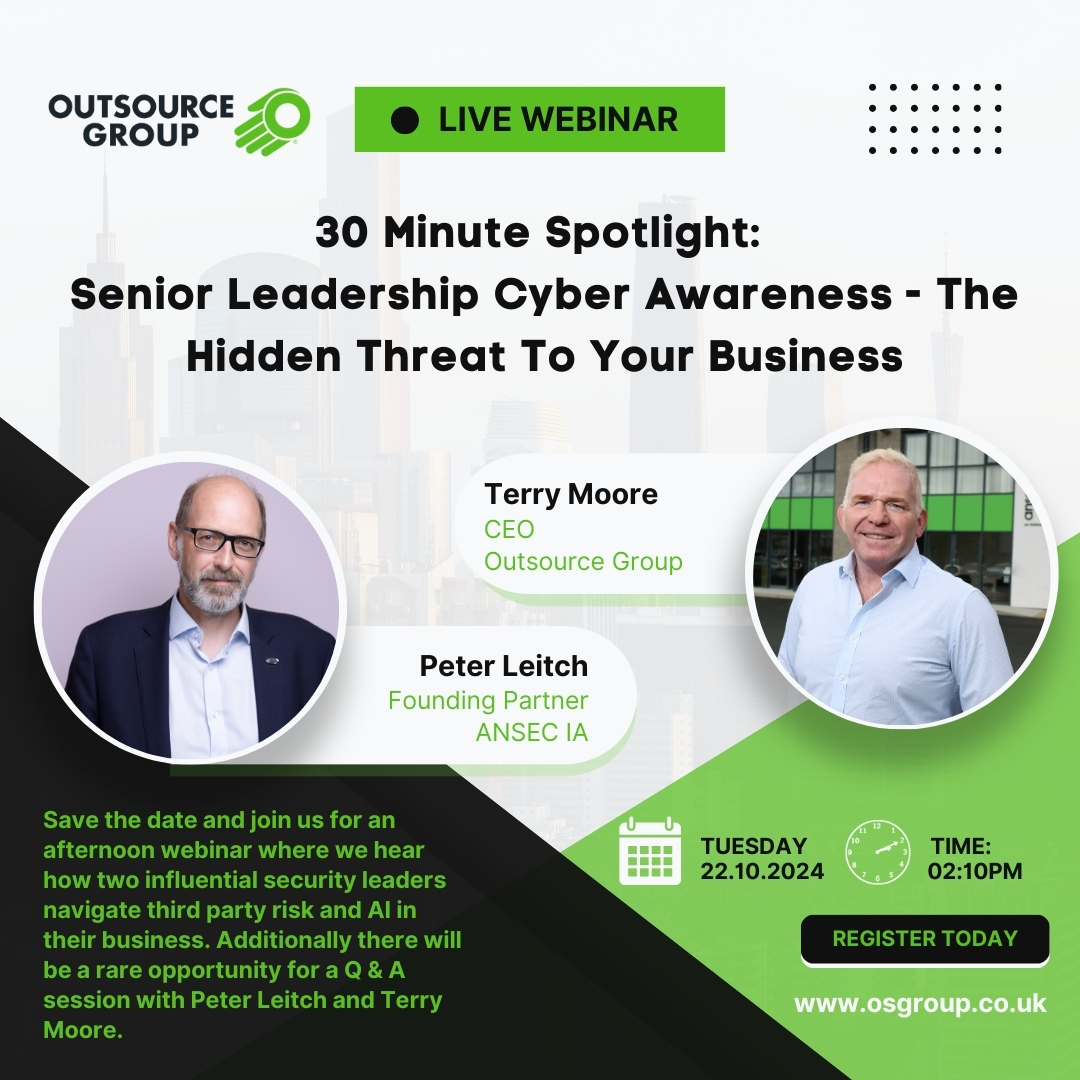 Join us for a FREE webinar - 30 Minute Spotlight:
Senior Leadership Cyber Awareness - The Hidden Threat To Your Business. Register today at tinyurl.com/39kcr9yc