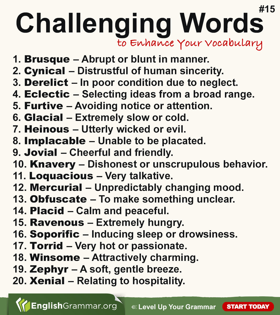 GrammarUpdates's tweet image. Challenging Words #15 #English #vocabulary