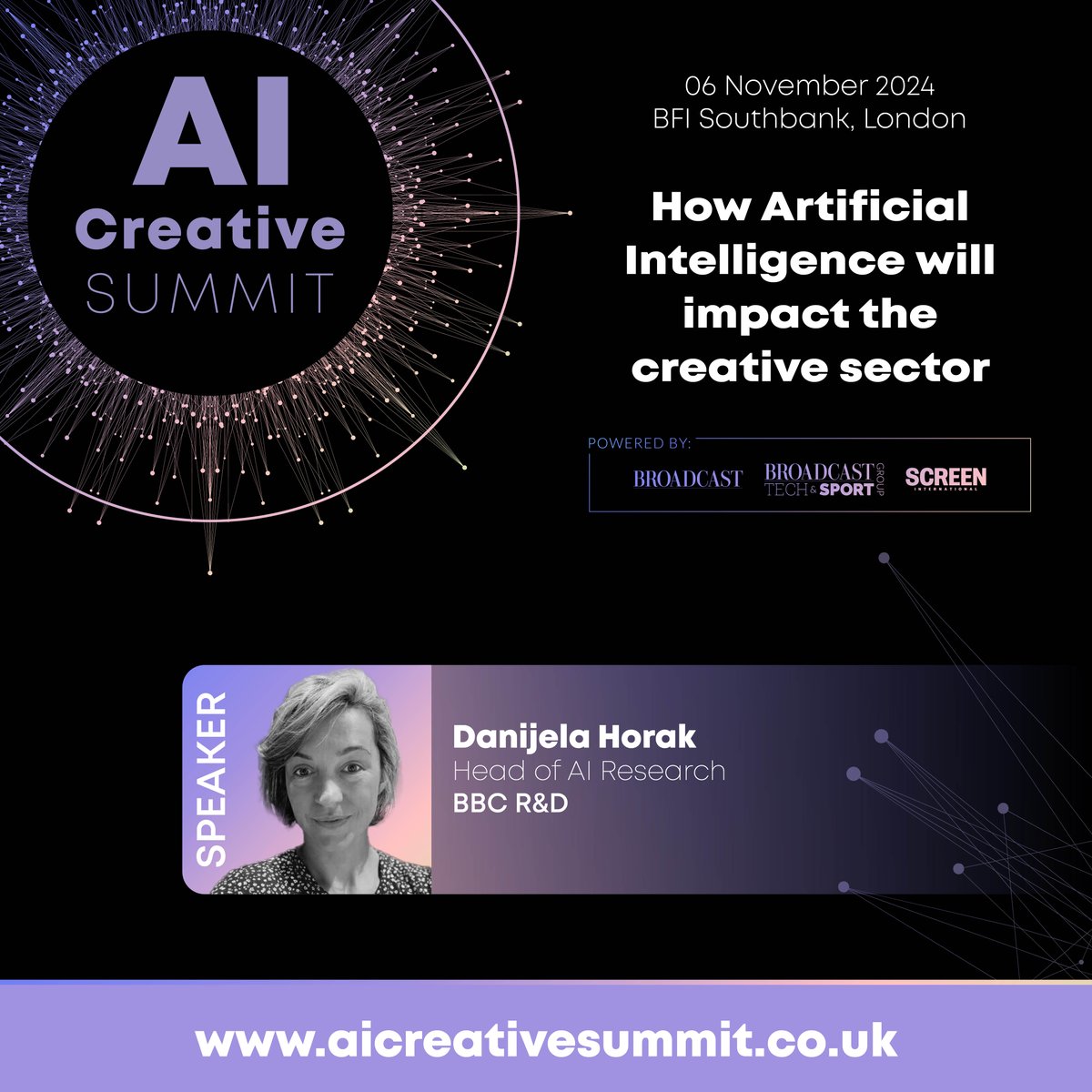 Broadcastnow's tweet image. Only 4 weeks to go!

Danijela Horak will be joining the opening #keynote discussion on how #broadcasters are proactively reshaping their strategies to leverage the transformative potential of #AI. 

Be part of the conversation - secure your ticket today: bit.ly/AICS_tickets