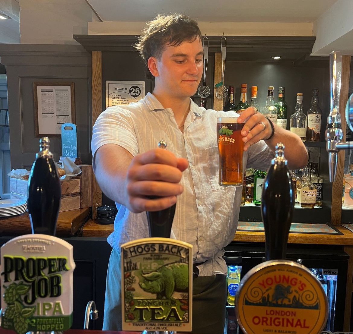 We're saying 'welcome back' to local hero Hogs Back Tea 🍻

A well-known favourite on the line-up, why not head down and be one of the first to grab yourselves a pint?

We'll see you at the bar 🍻

<a href="/youngspubs/">Young's Pubs</a> @youngspubspeople <a href="/hogsbackbrewery/">Hogs Back Brewery</a> #youngspubs #beer #hogsbacktea
