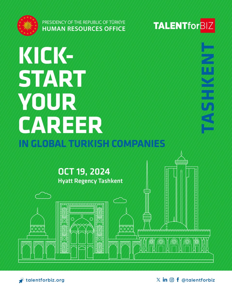TalentforBIZ is just around the corner!

Save the date for the international career event on October 19 at Hyatt Regency Tashkent for an incredible opportunity to connect with Türkiye’s leading global companies! 🌟

Register now at talentforbiz.org 🔗 @tccbiko