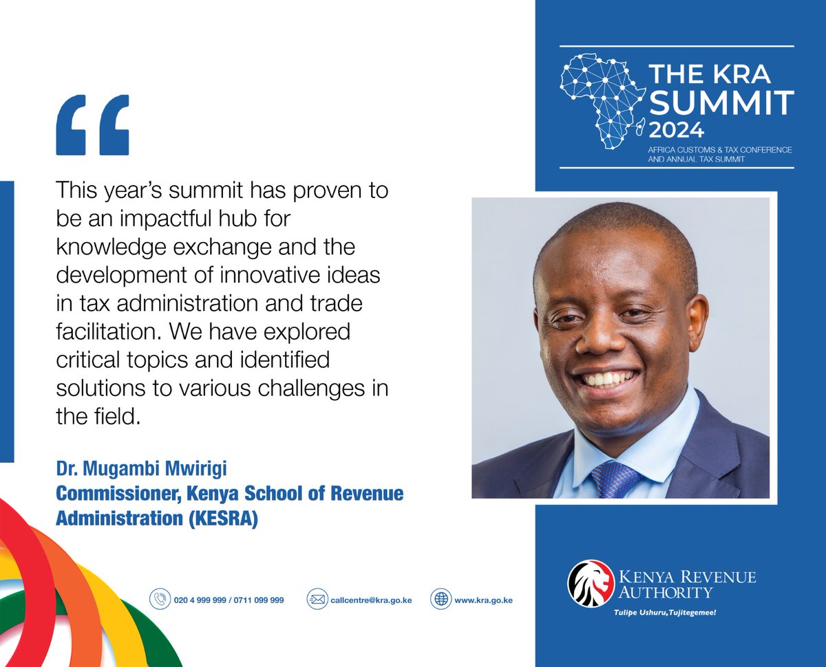 "Grateful for the insightful discussions at this year's international tax conference in Kenya. Thank you to all participants, taxpayers, tax agencies, international partners, and stakeholders for making this summit a success" <a href="/fmgambi/">Mugambi Mwirigi</a> 

𝐈𝐂𝐘𝐌𝐈, find the 3 days discussions