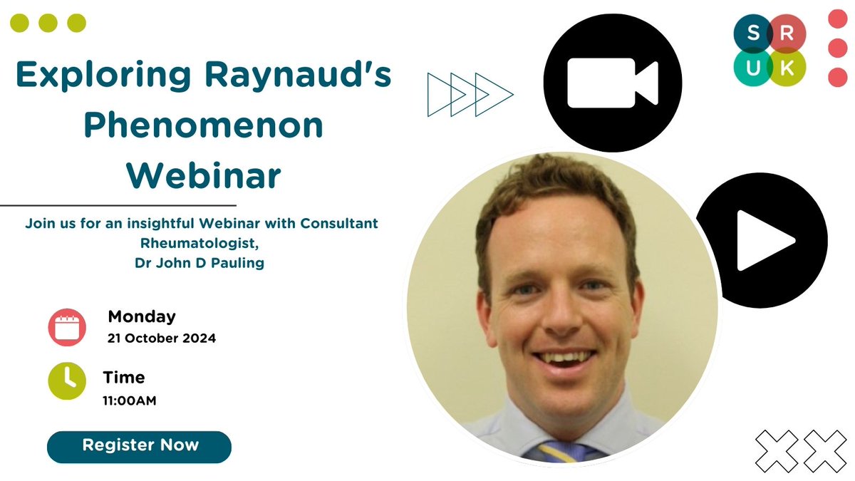 Join us for our brand new webinar: 'Exploring Raynaud's Phenomenon' with Dr John Pauling on October 21, 2024 at 11:00 AM.

Consultant Rheumatologist, Dr Pauling will discuss the different forms of Raynaud’s phenomenon. 

Register now: bit.ly/4dJeQ6S