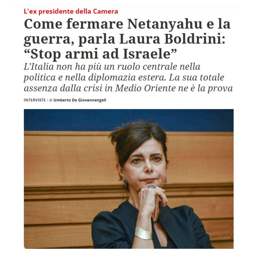 Laura Boldrini (@lauraboldrini) on Twitter photo Essere amici di Israele oggi significa dire chiaramente che Netanyahu e il suo governo di ultradestra sono un problema, non solo per la regione, ma per lo stesso Israele e una minaccia per la sua sicurezza.
C’è anche una recrudescenza di sentimenti antisemiti mai del tutto Essere amici di Israele oggi significa dire chiaramente che Netanyahu e il suo governo di ultradestra sono un problema, non solo per la regione, ma per lo stesso Israele e una minaccia per la sua sicurezza.
C’è anche una recrudescenza di sentimenti antisemiti mai del tutto