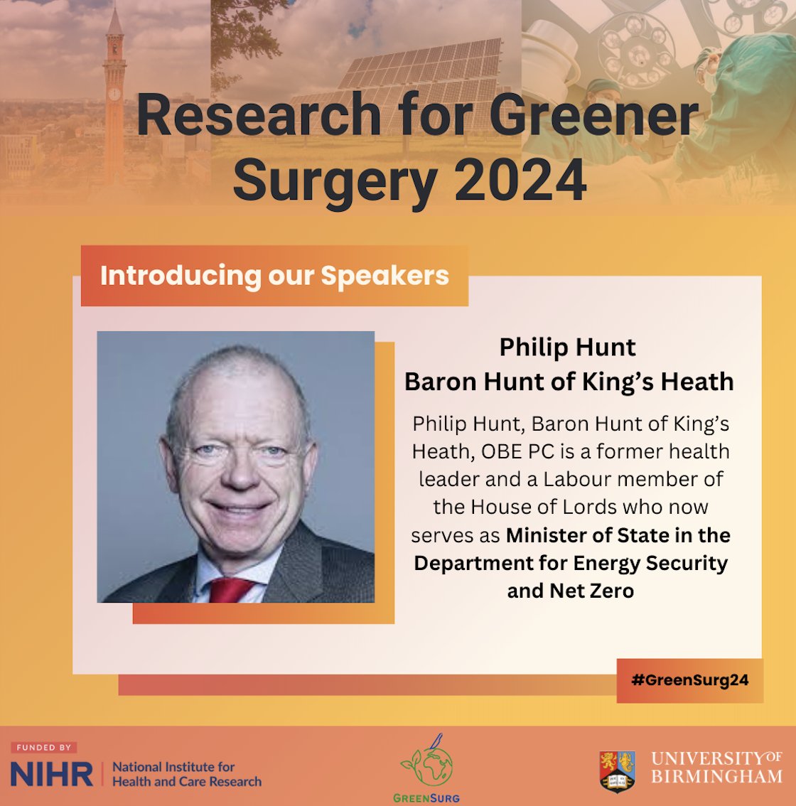 Green Surgery (@greensurg) on Twitter photo We're thrilled to welcome <a href="/LordPhilofBrum/">Philip Hunt</a>, Minister for Energy Security and Net Zero to the Research for Greener Surgery Conference 24!
We look forward to finding out more on Government plans to reach #NetZero 🌍♻️
1/3 We're thrilled to welcome <a href="/LordPhilofBrum/">Philip Hunt</a>, Minister for Energy Security and Net Zero to the Research for Greener Surgery Conference 24!
We look forward to finding out more on Government plans to reach #NetZero 🌍♻️
1/3