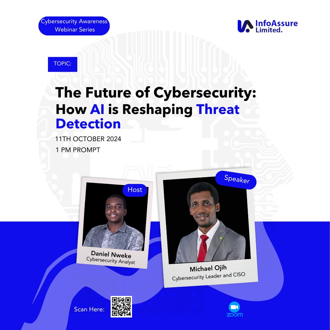 Infoassureltd's tweet photo. Join us for an insightful webinar, The Future of Cybersecurity
Don't miss out on how AI is transforming the cybersecurity world! Scan the QR code to register
#cybersecurityawarenessmonth #InfoAssure https://t.co/og1czMyMx2