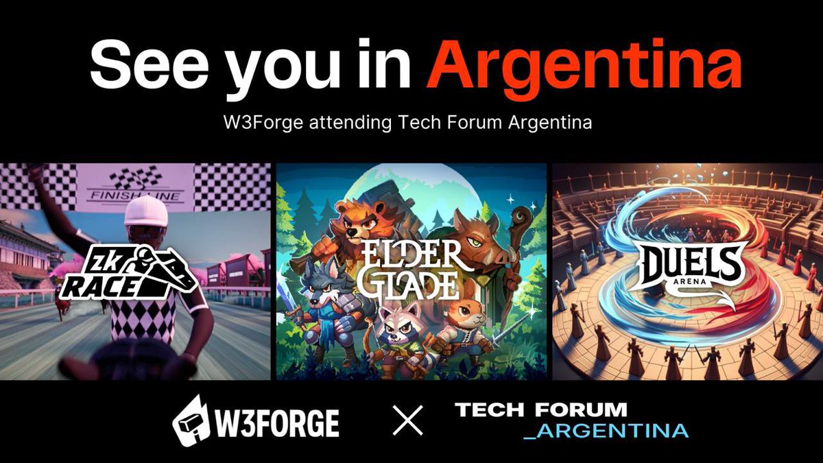 W3Forge (@w3_forge) on Twitter photo Next week, #W3Forge is going to Tech Forum Argentina 💃
Join us to chat about <a href="/zk_Race/">zkRace</a> 🏇, <a href="/Elderglade/">Elderglade</a> 🦊, and <a href="/Duels_Arena/">Duels Arena</a> 🧙
Want to connect? DM us for a meet up at <a href="/TechForumAR/">TECH FORUM</a> 😉 Next week, #W3Forge is going to Tech Forum Argentina 💃
Join us to chat about <a href="/zk_Race/">zkRace</a> 🏇, <a href="/Elderglade/">Elderglade</a> 🦊, and <a href="/Duels_Arena/">Duels Arena</a> 🧙
Want to connect? DM us for a meet up at <a href="/TechForumAR/">TECH FORUM</a> 😉