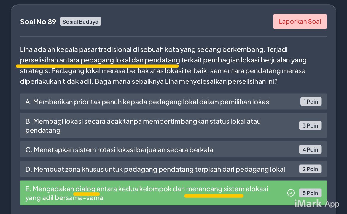 vindikasi's tweet photo. Sesuai permintaan, banyak yg minta pembahasan SOSIAL BUDAYA Test SKD CPNS, ini pembahasannya + 34 contoh soalnya (dalam thread) ya

Ada 9 type pertanyaan & jawaban di Sosbud :

1. Perdebatan/pendapat berbeda :
Dengar pendapat atau alasan, kemudian bahasa bersama.

2. Beda budaya/agama/konflik di tim atau kantor, ada 3 kemungkinan :
- Rapat untuk menyamakan langkah
- Diskusi cari solusi
- Workshop komunikasi budaya

3. Komunikasi/adat berbeda/penyesuaian diri :
- Riset tentang komunikasi atau adat
- Menghormati perbedaan

4. Beda pendapat di masyarakat :
- Rapat/diskusi dengar pendapat
- Dialog di masyrakat

5. Anggota tim dikucilkan/ga nyaman
Diskusi tentang perasaan

6. Klien dgn tradisi berbeda :
Diskusi dan menyesuaikan diri

7. Mengadopsi budaya asing :
Pengamatan, penelitian

8. Ada org yg ga disukai masyarakat 
Tetap bertegur sapa & diajak dialog

9. Dll agak random