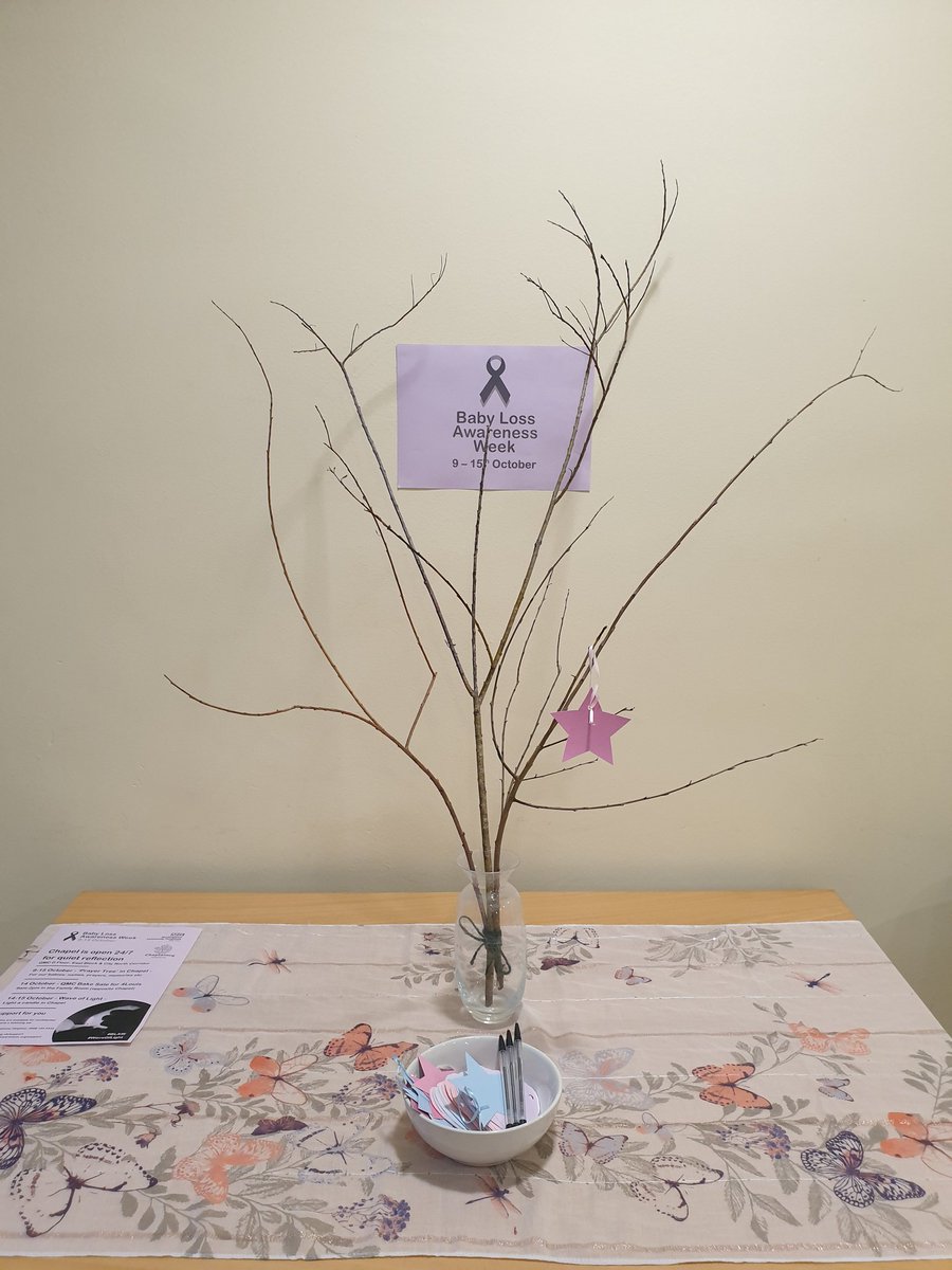 Our dedicated prayer trees in City &amp; QMC Chapels are here throughout Baby Loss Awareness Week (9-15 Oct) for people to write prayers/memories/names for our little ones gone too soon.
Chapels are open for all 24/7 as a space of peace; 
Chaplains are here to support everyone.