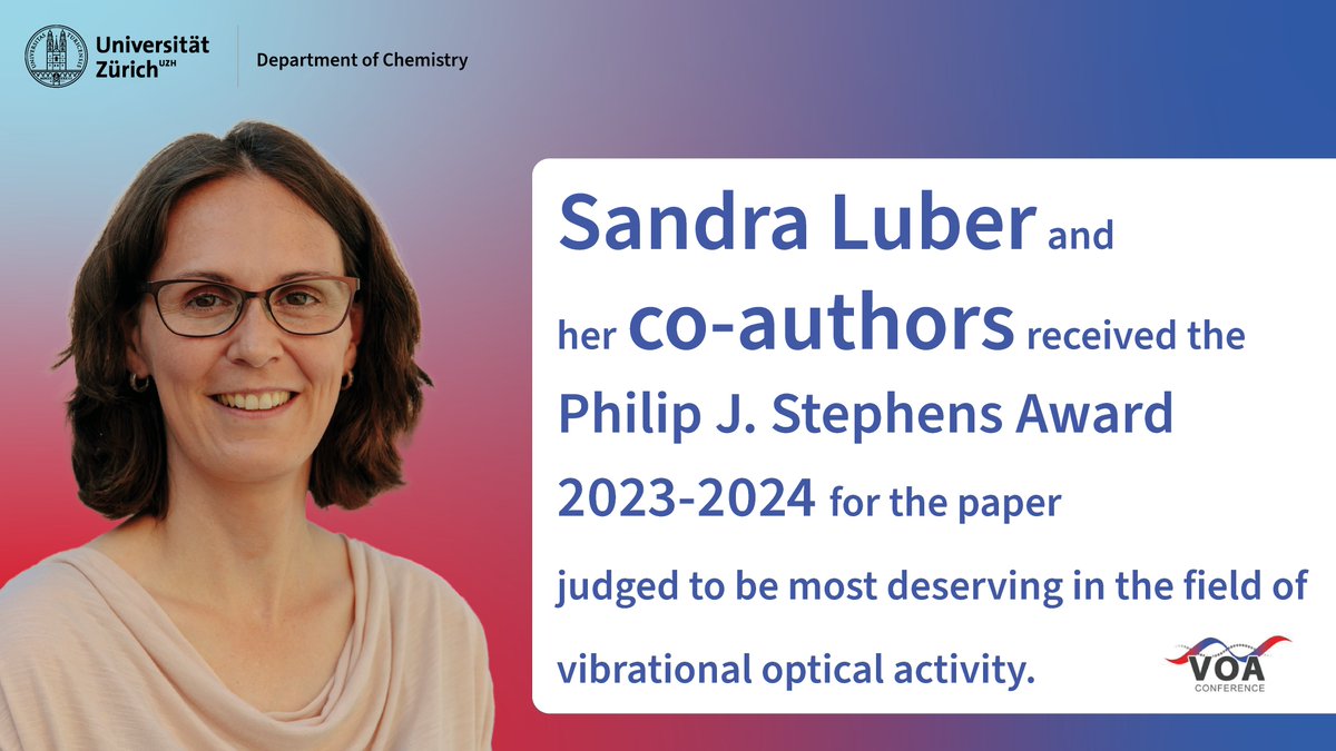 UZH Chemistry (@uzh_chemistry) on Twitter photo Congratulation to Sandra <a href="/LuberGroup/">Luber Group</a> <a href="/UZH_Chemistry/">UZH Chemistry</a> and her co-authors Edward Ditler, Tomáš Zimmermann and Chandan Kumar on winning the Philip J. Stephens Award 2023-2024 for the paper: Implementation of Nuclear Velocity Perturbation and Magnetic Field Perturbation Theory in Congratulation to Sandra <a href="/LuberGroup/">Luber Group</a> <a href="/UZH_Chemistry/">UZH Chemistry</a> and her co-authors Edward Ditler, Tomáš Zimmermann and Chandan Kumar on winning the Philip J. Stephens Award 2023-2024 for the paper: Implementation of Nuclear Velocity Perturbation and Magnetic Field Perturbation Theory in