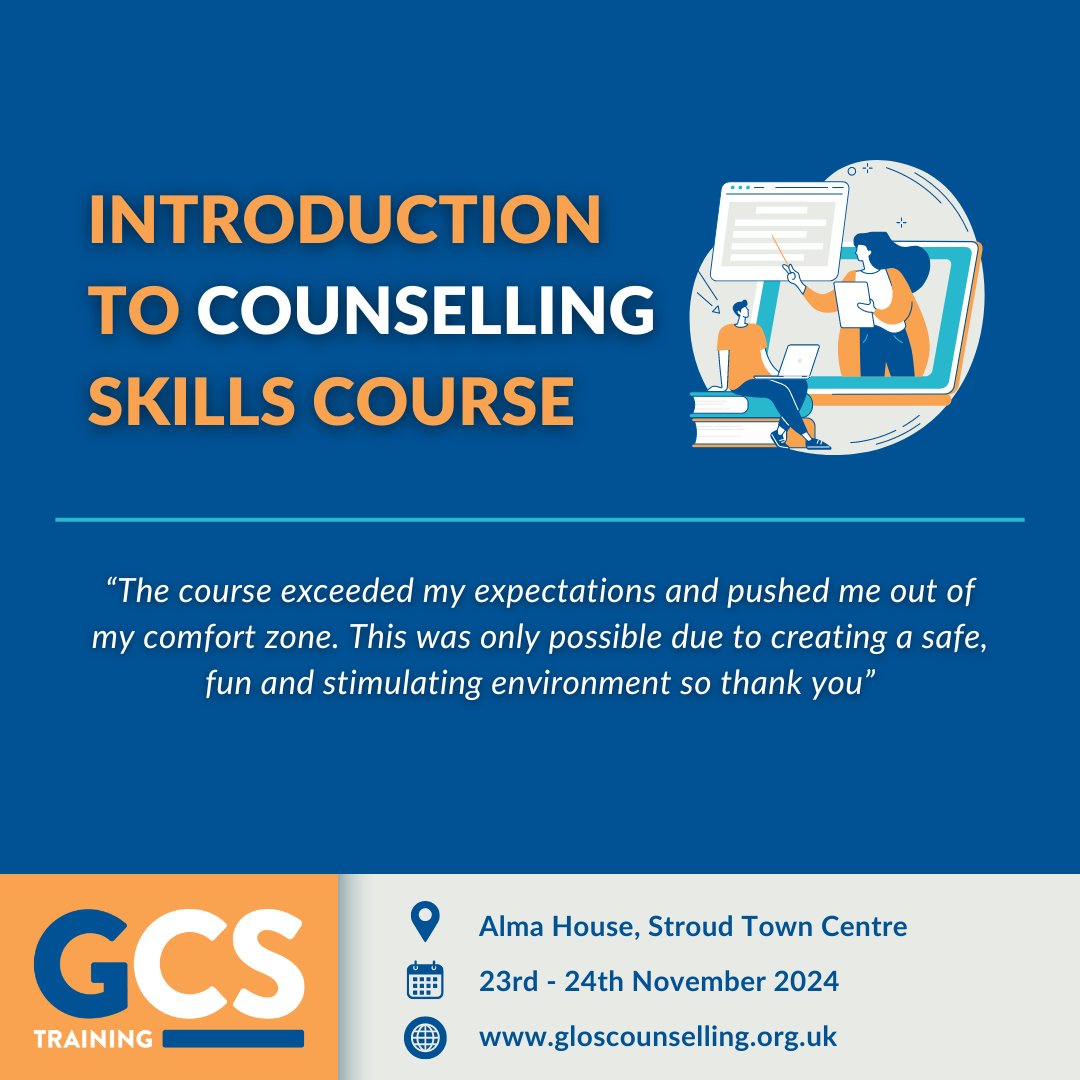 Whether you're looking to enhance your communication skills or take the first step toward a counselling career, this course is for you. 
📅 Limited spaces available—book now! 

gloscounselling.org.uk/introduction-t…

#CounsellingSkills #PersonalGrowth #GCS