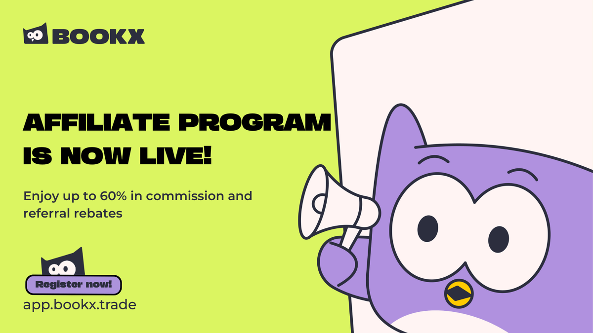 BookX_Trade's tweet photo. Trade and Win together, with BookX! Hoot hoot 🦉

If you're looking to earn more than just from your trades, BookX Affiliate Program is the perfect way to level up your game.

Oh, really? 🧵 https://t.co/KSXKGsIqUA