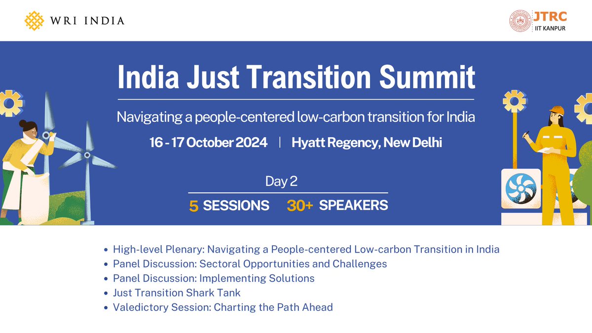 1/2🚨 One Week to Go! 🚨

We are excited to bring to you Day 2 of the India Just Transition Summit — action-packed with high-level plenaries, representative panels and a unique session on financing just transition in India.

👉bit.ly/4e9TMrk